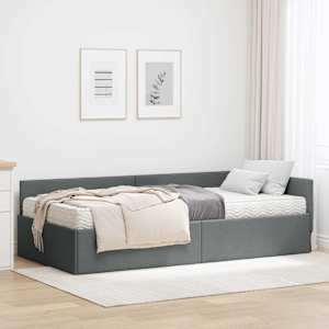 Rohový rám postele s matrací Jiný s čelo 2 pcs Šedá textil - obrázek 1