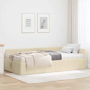 Rohový rám postele s matrací Jiný s čelo 2 pcs Krémová textil - obrázek 1