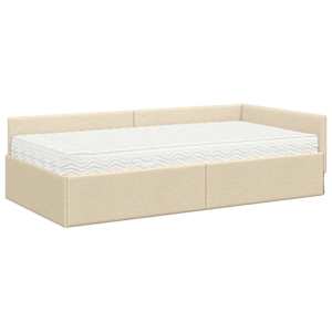 Rohový rám postele s matrací Jiný s čelo 2 pcs Krémová textil - obrázek 4
