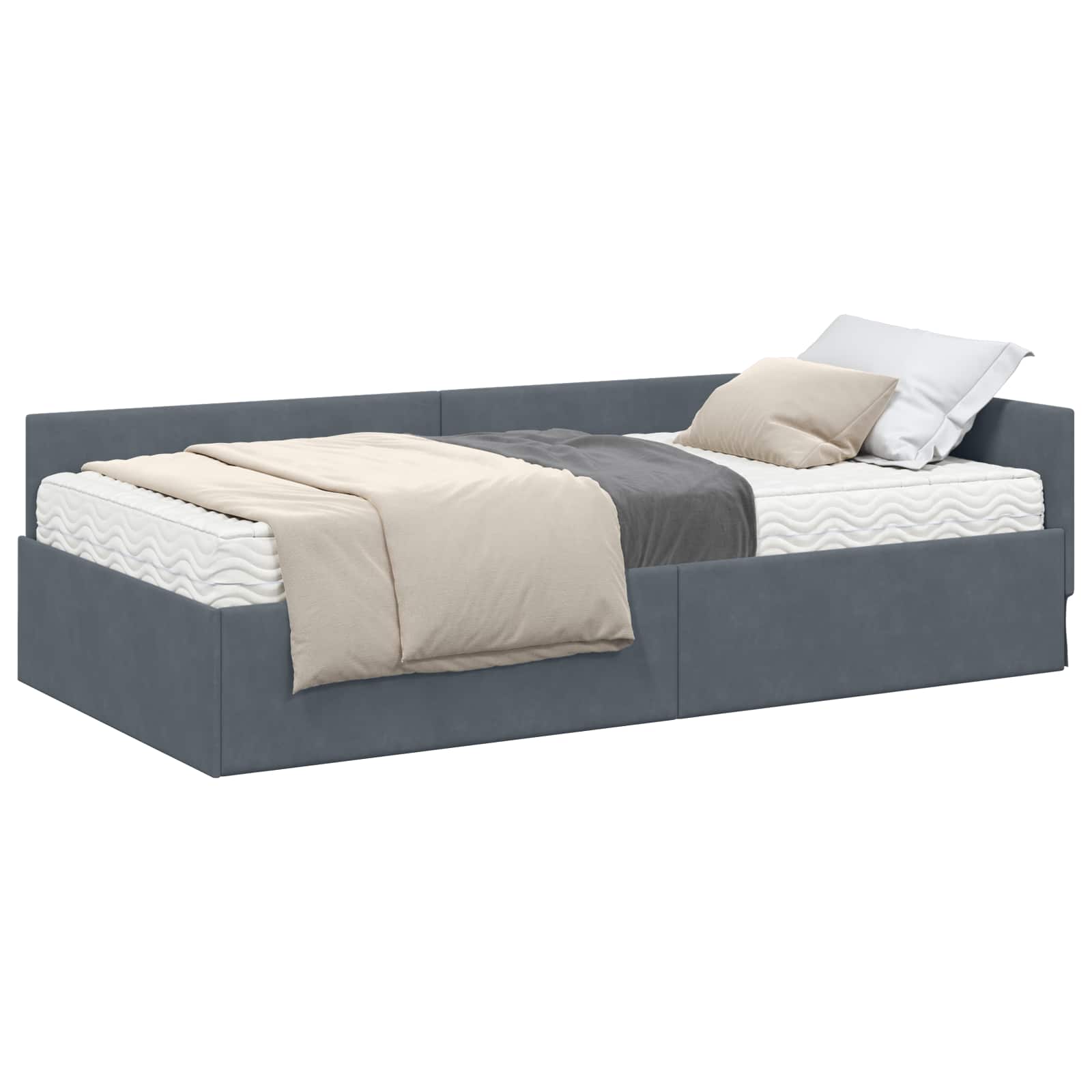 vidaXL Hoekbedframe met Matras 2 st Donkergrijs 80 x 200 cm Fluweel grijs, foto 3