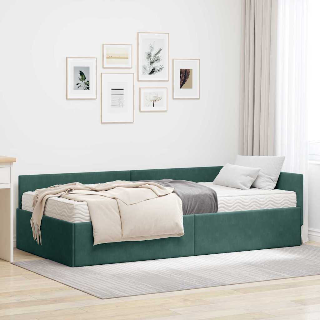 vidaXL Cadru de pat colțar cu saltea Altele Manual 2 pcs Verde Catifea