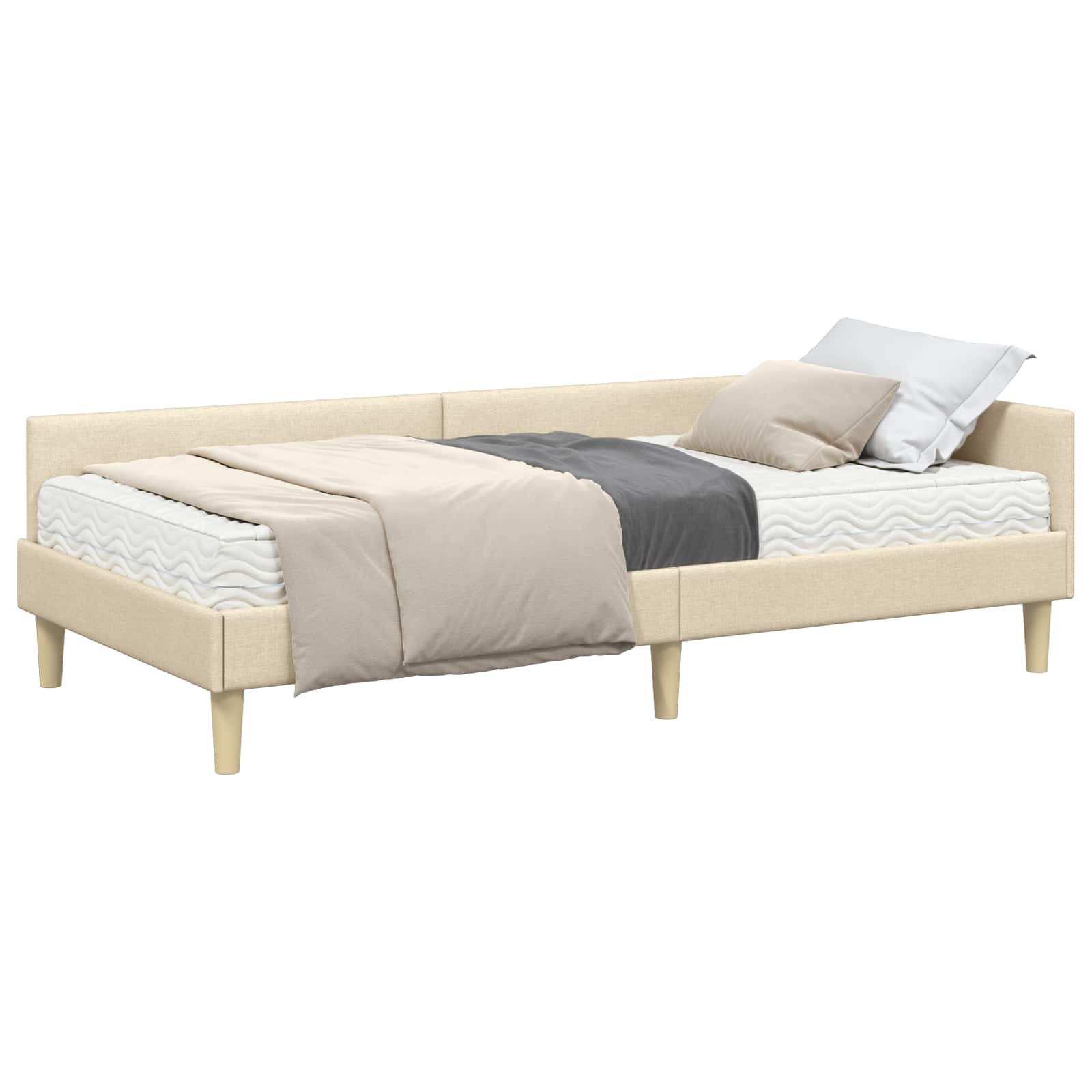 vidaXL Hoekbedframe met Matras 2 st Crème 90 x 200 cm Stof, foto 3