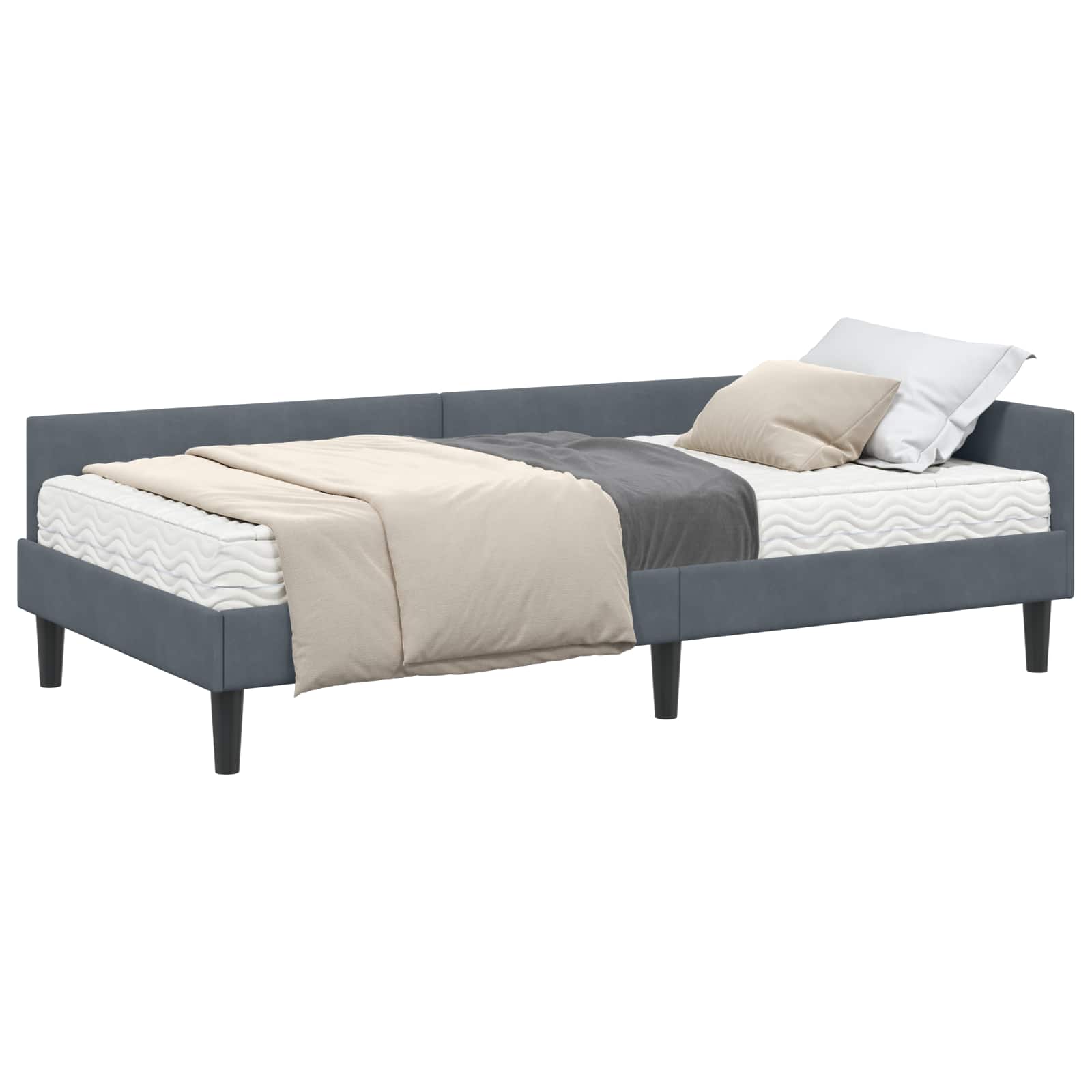 vidaXL Hoekbedframe met Matras 2 st Donkergrijs 80 x 200 cm Fluweel grijs, foto 3