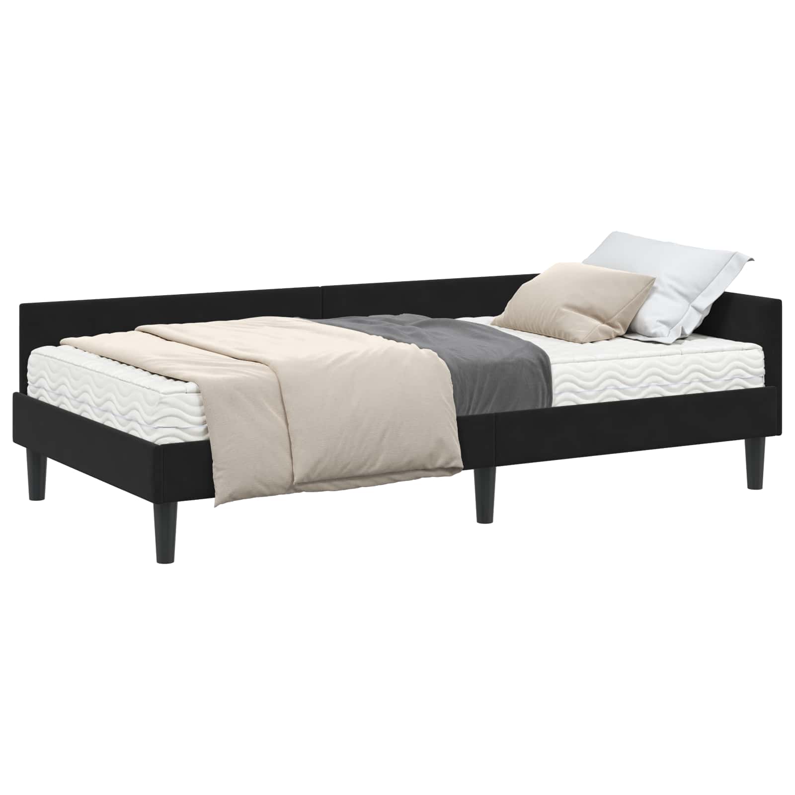 vidaXL Hoekbedframe met Matras 2 st Zwart 90 x 200 cm Fluweel, foto 3
