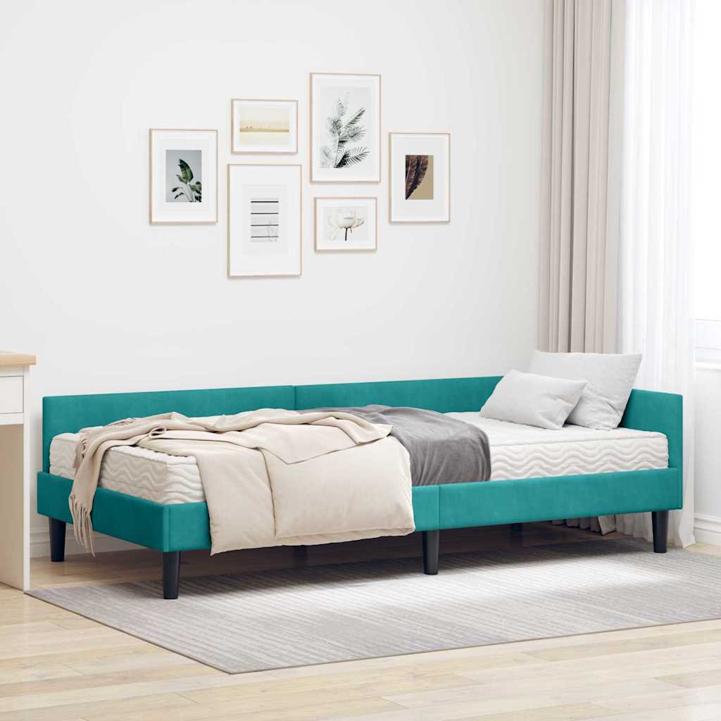 Hoekbedframe met Matras Anders 2 pcs Turquoise Fluweel
