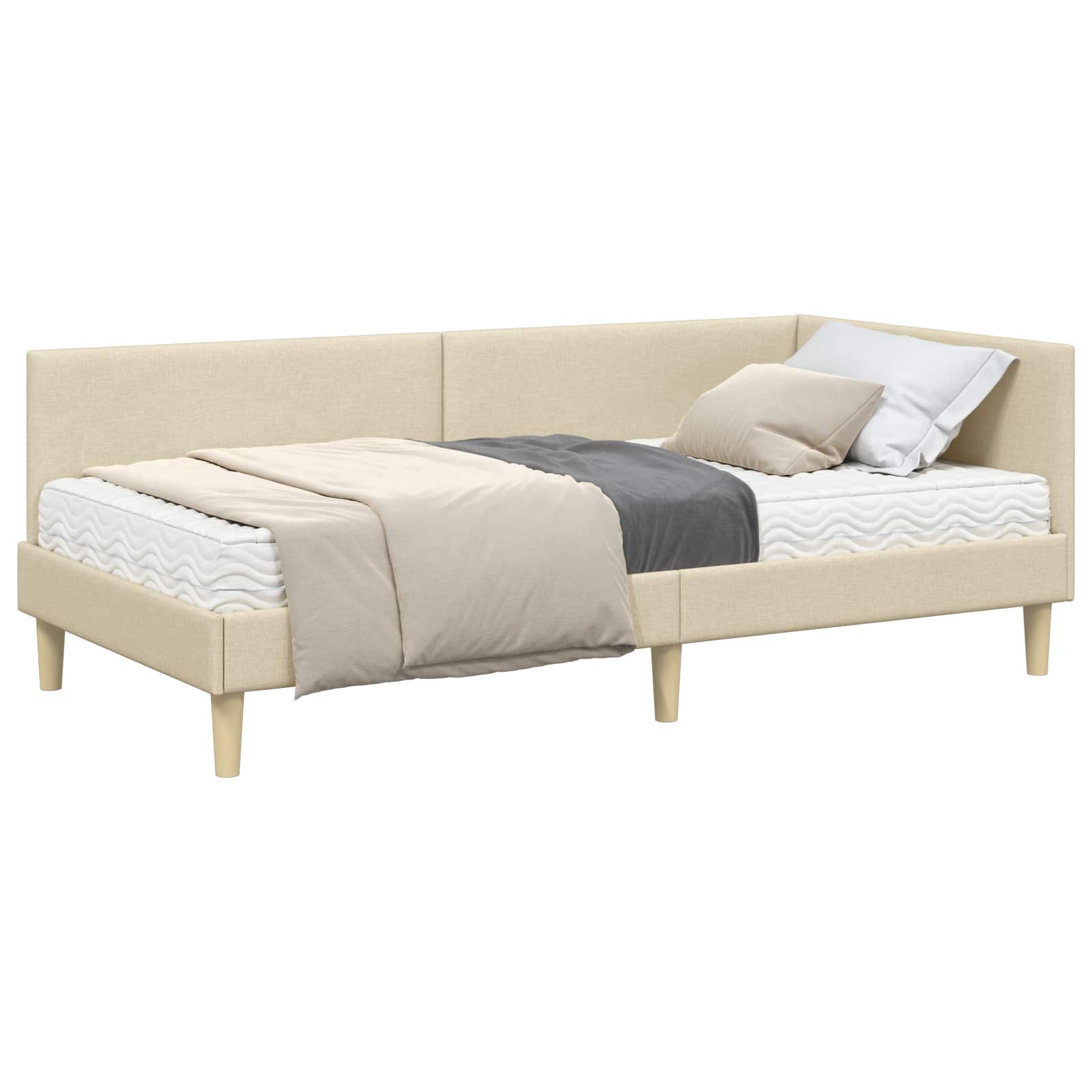vidaXL Hoekbedframe met Matras 2 st Crème 90 x 190 cm Stof, foto 3