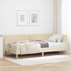 Rohový rám postele s matrací Jiný s čelo 2 pcs Krémová textil - obrázek 1