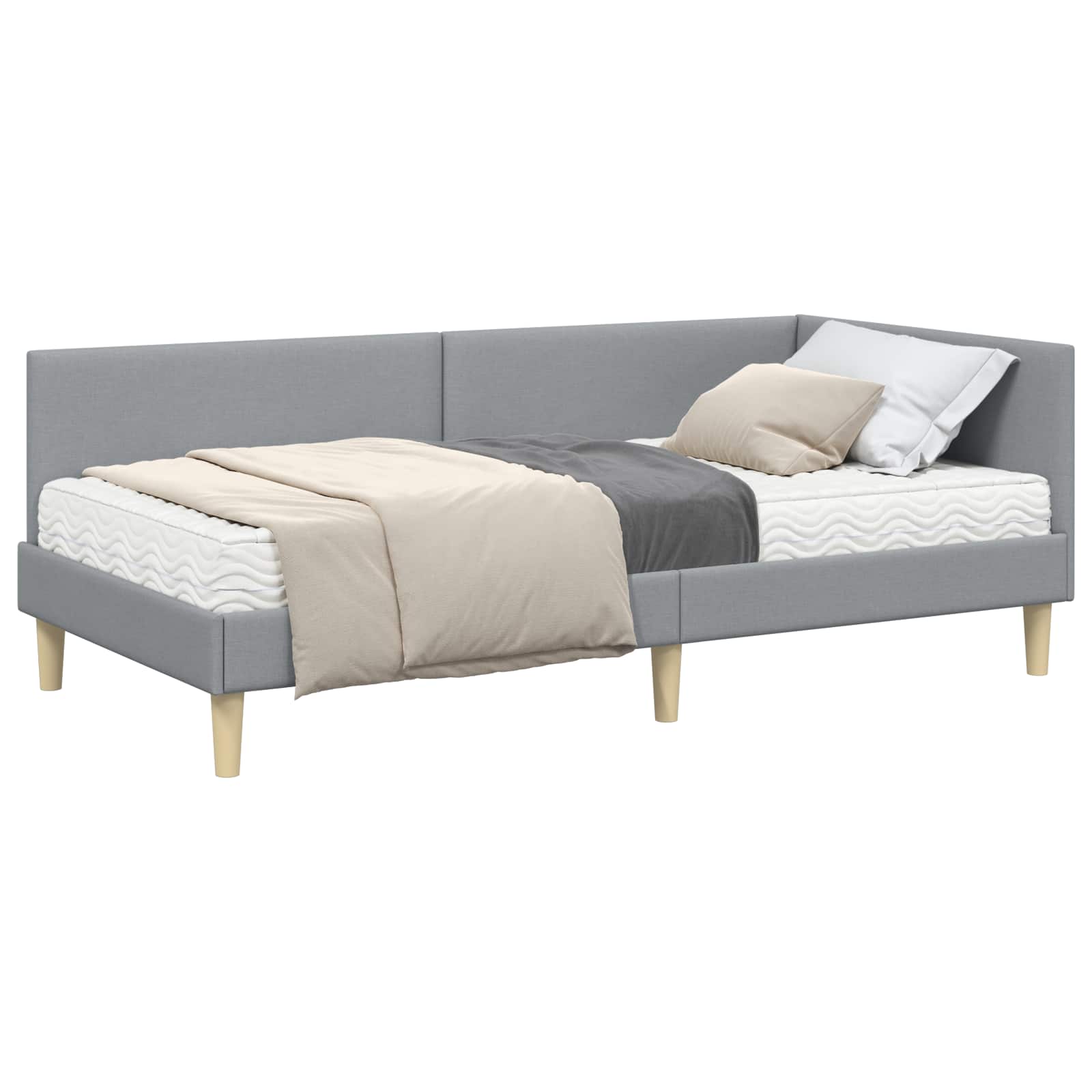 vidaXL Hoekbedframe met Matras 2 st Lichtgrijs 100 x 200 cm Stof, foto 3