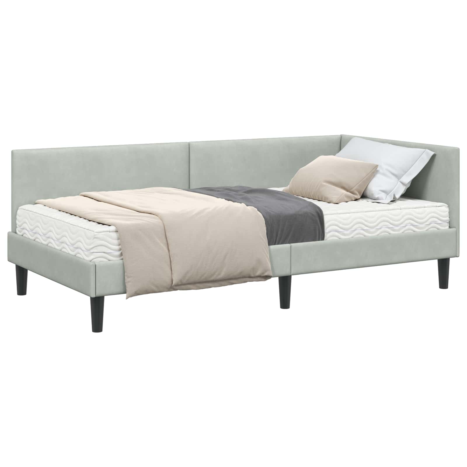 vidaXL Hoekbedframe met Matras 2 st Lichtgrijs 90 x 200 cm Fluweel, foto 3