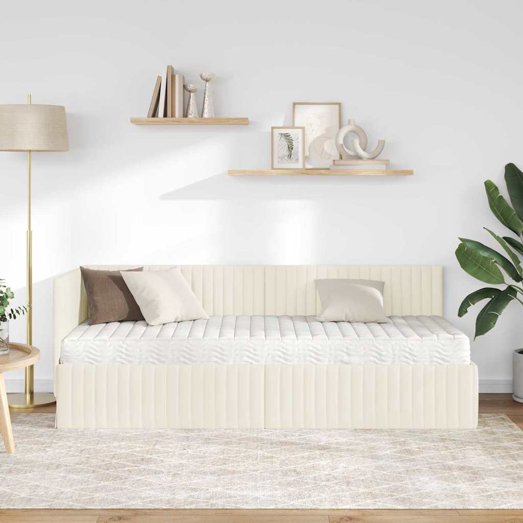 Stūra gultas rāmis ar matrači 2 pcs Krēmkrāsa Samts