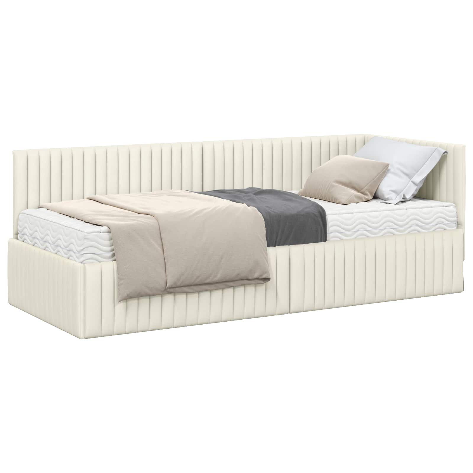 Stūra gultas rāmis ar matrači 2 pcs Krēmkrāsa Samts