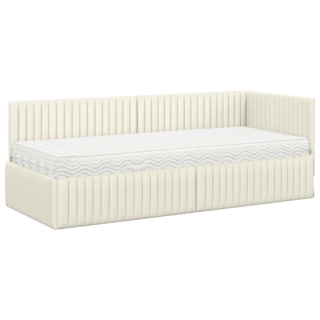 Stūra gultas rāmis ar matrači 2 pcs Krēmkrāsa Samts