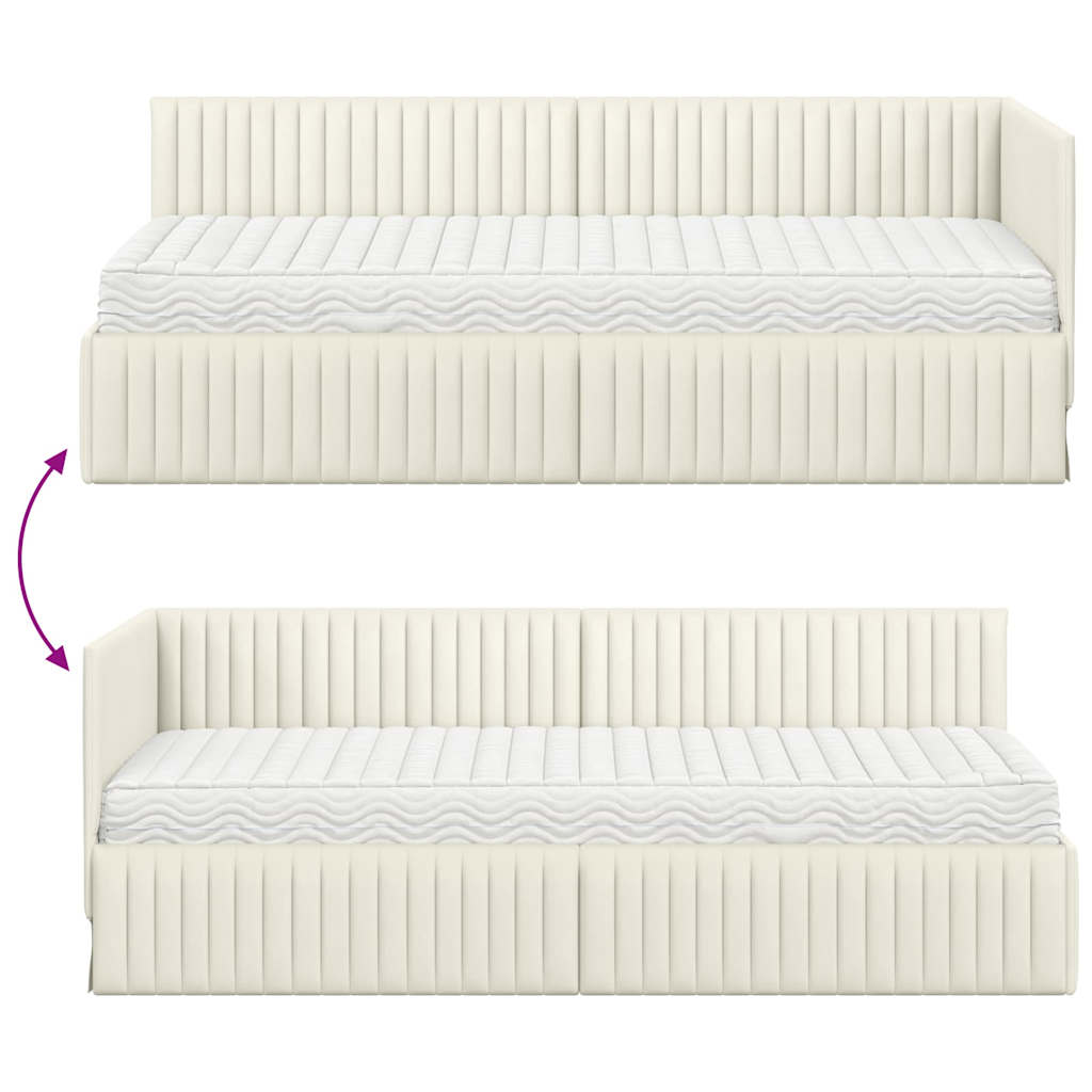 Stūra gultas rāmis ar matrači 2 pcs Krēmkrāsa Samts