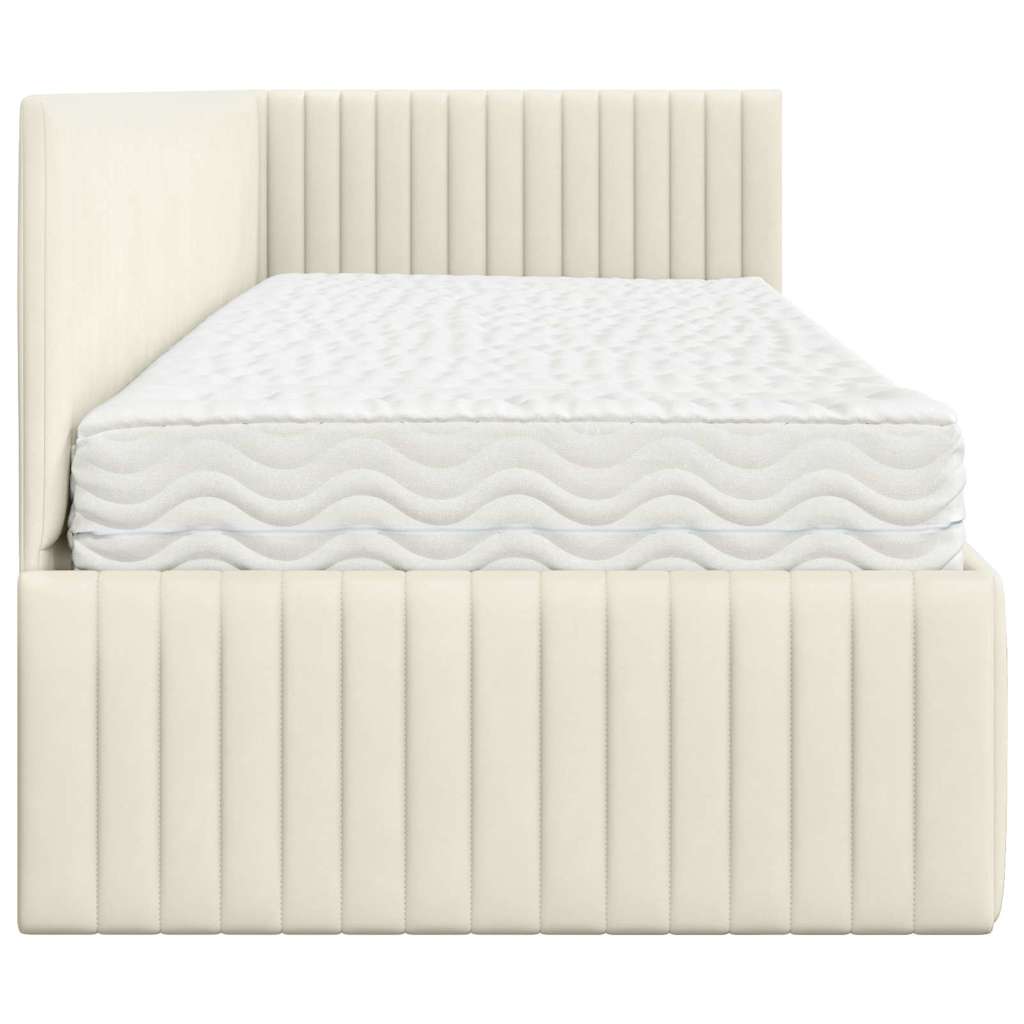 Stūra gultas rāmis ar matrači 2 pcs Krēmkrāsa Samts