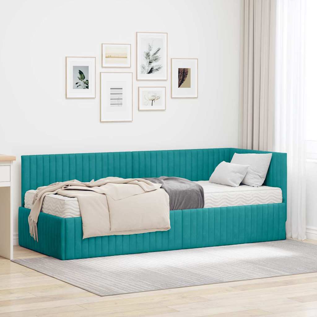 Hoekbedframe met Matras met hoofdeinde 2 pcs Turquoise Fluweel