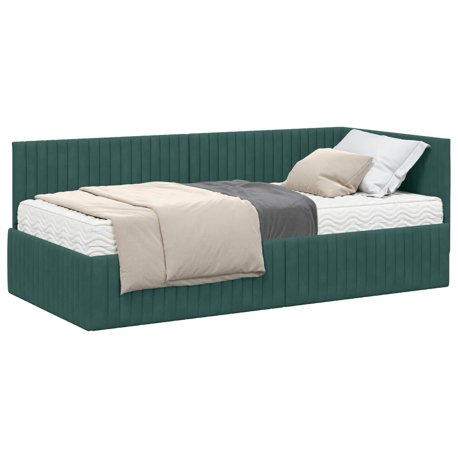 vidaXL Hoekbedframe met Matras 2 st Donkergroen 90 x 190 cm Fluweel groen, foto 3
