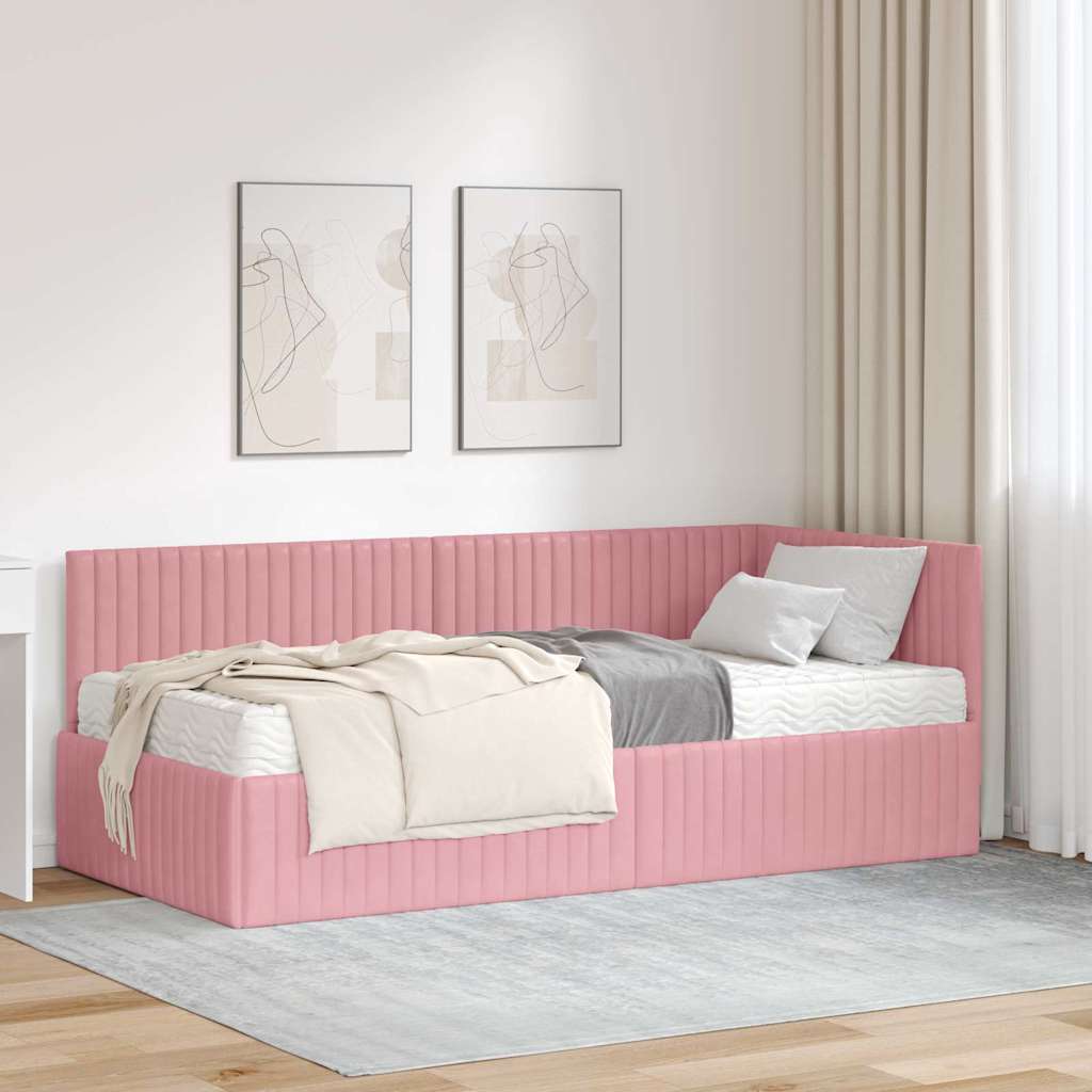 Stūra gultas rāmis ar matrači 2 pcs Pelēka Samts