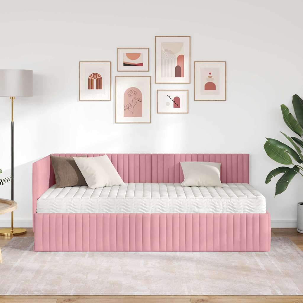 Stūra gultas rāmis ar matrači 2 pcs Pelēka Samts