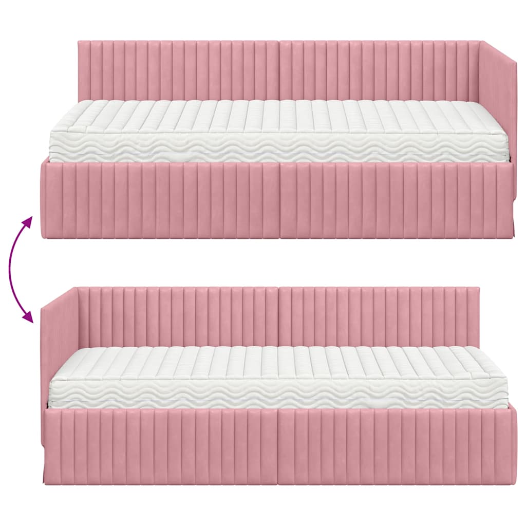 Stūra gultas rāmis ar matrači 2 pcs Pelēka Samts