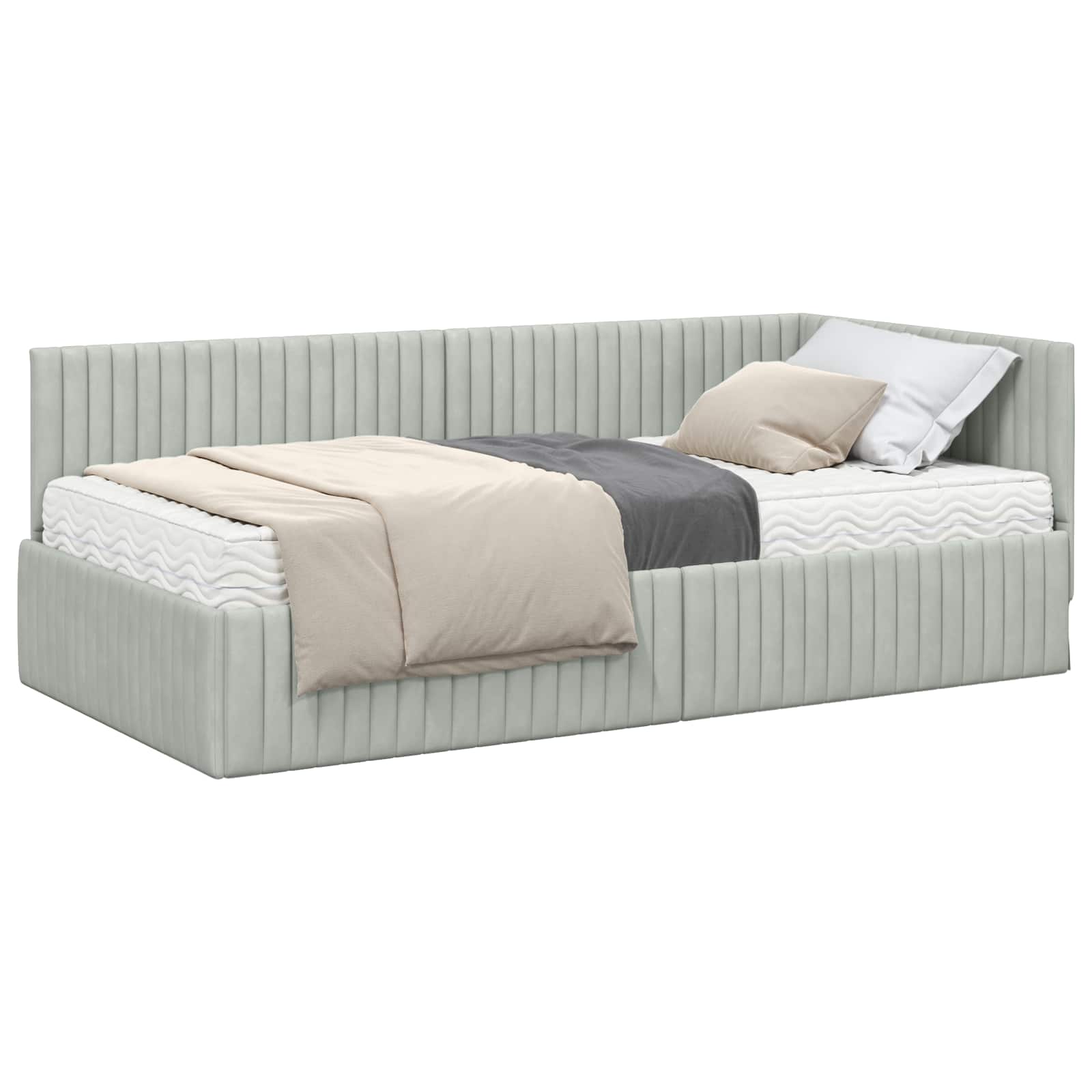 vidaXL Hoekbedframe met Matras 2 st Lichtgrijs 90 x 200 cm Fluweel, foto 3