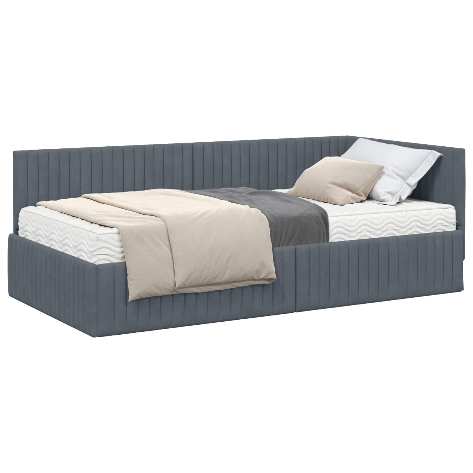 vidaXL Hoekbedframe met Matras 2 st Donkergrijs 90 x 200 cm Fluweel grijs, foto 3