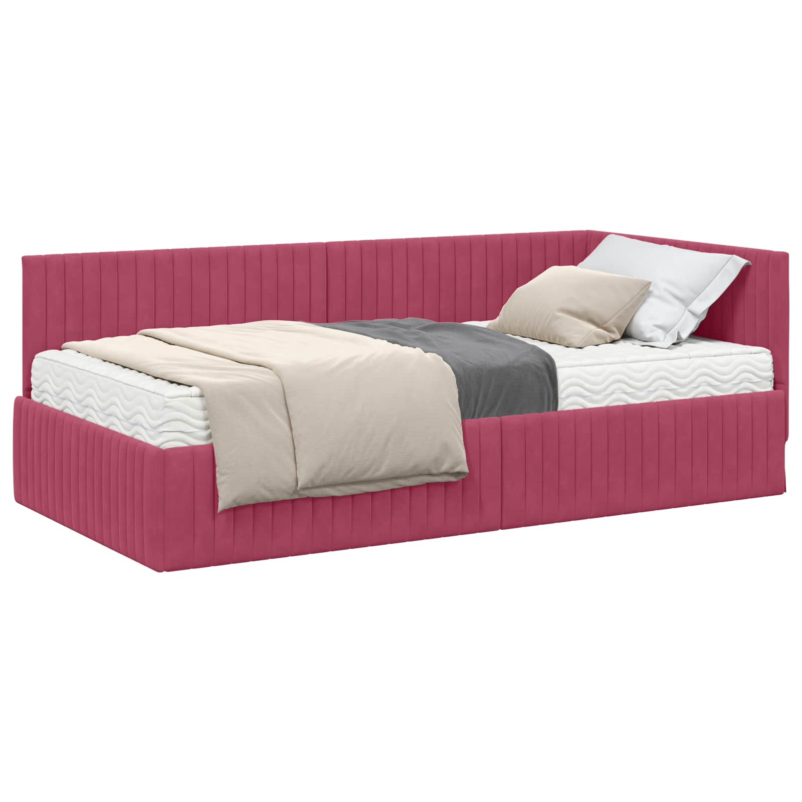 vidaXL Hoekbedframe met Matras 2 st Wijnrood 90 x 200 cm Fluweel, foto 3