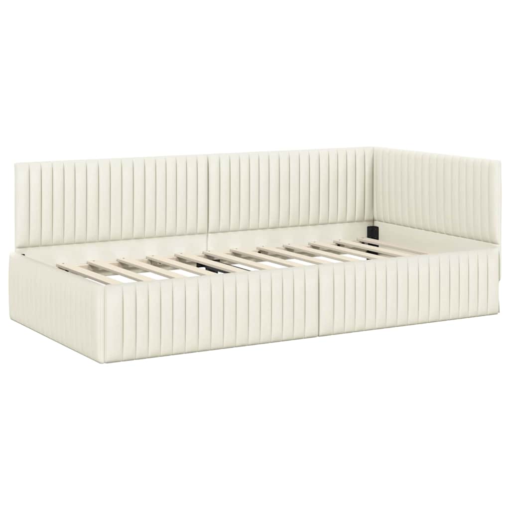 Stūra gultas rāmis ar matrači 2 pcs Krēmkrāsa Samts