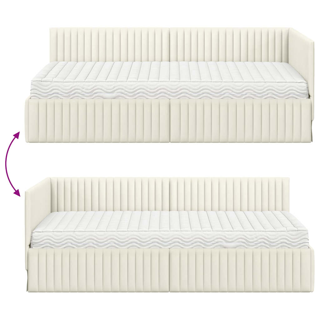 Stūra gultas rāmis ar matrači 2 pcs Krēmkrāsa Samts