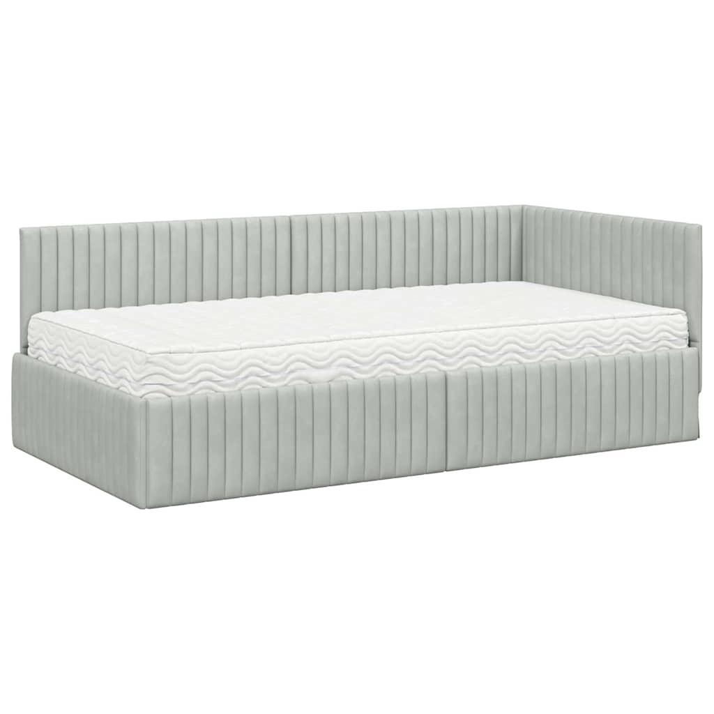 Stūra gultas rāmis ar matrači 2 pcs Gaiši pelēka Samts