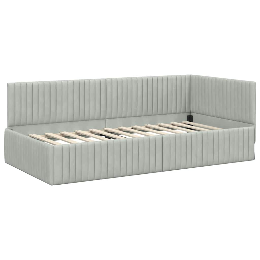 Stūra gultas rāmis ar matrači 2 pcs Gaiši pelēka Samts