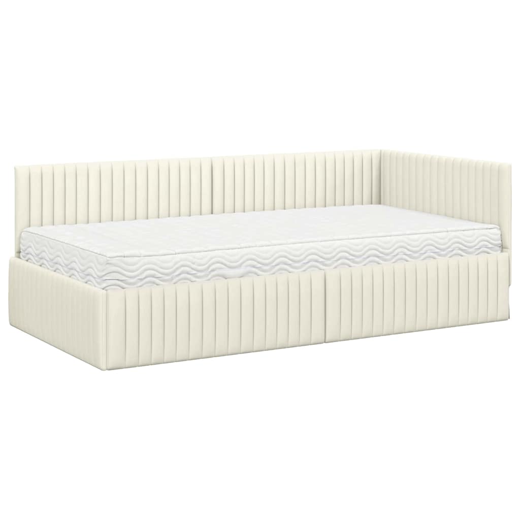 Stūra gultas rāmis ar matrači 2 pcs Krēmkrāsa Samts