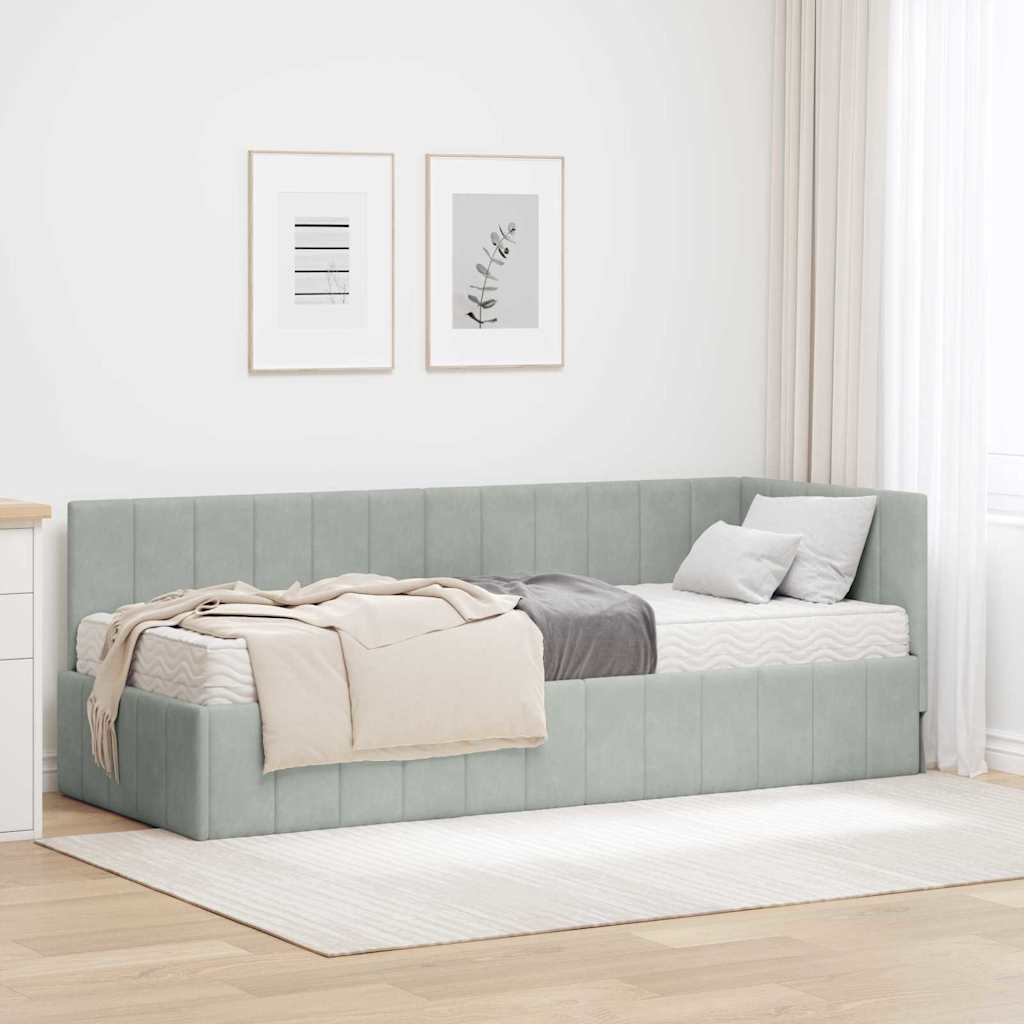 vidaXL Eckbettgestell mit Matratze Hellgrau 80 x 200 cm Samt