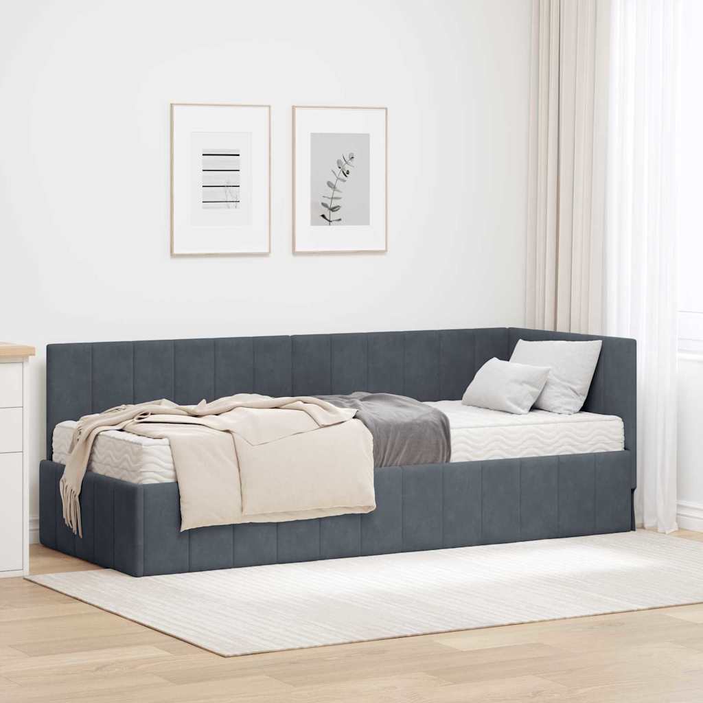 vidaXL Eckbettgestell mit Matratze Dunkelgrau 80 x 200 cm Samt