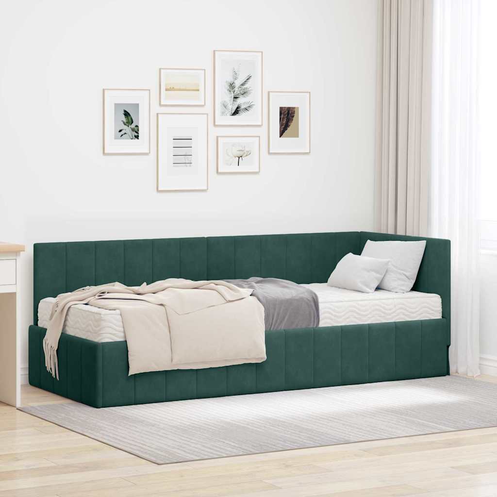 vidaXL Eckbettgestell mit Matratze Dunkelgrün 80 x 200 cm Samt