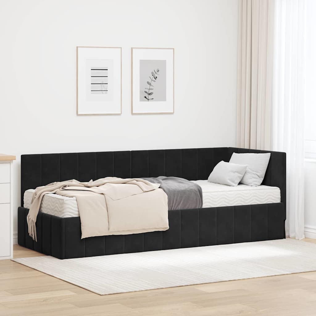 vidaXL Eckbettgestell mit Matratze Schwarz 80 x 200 cm Samt