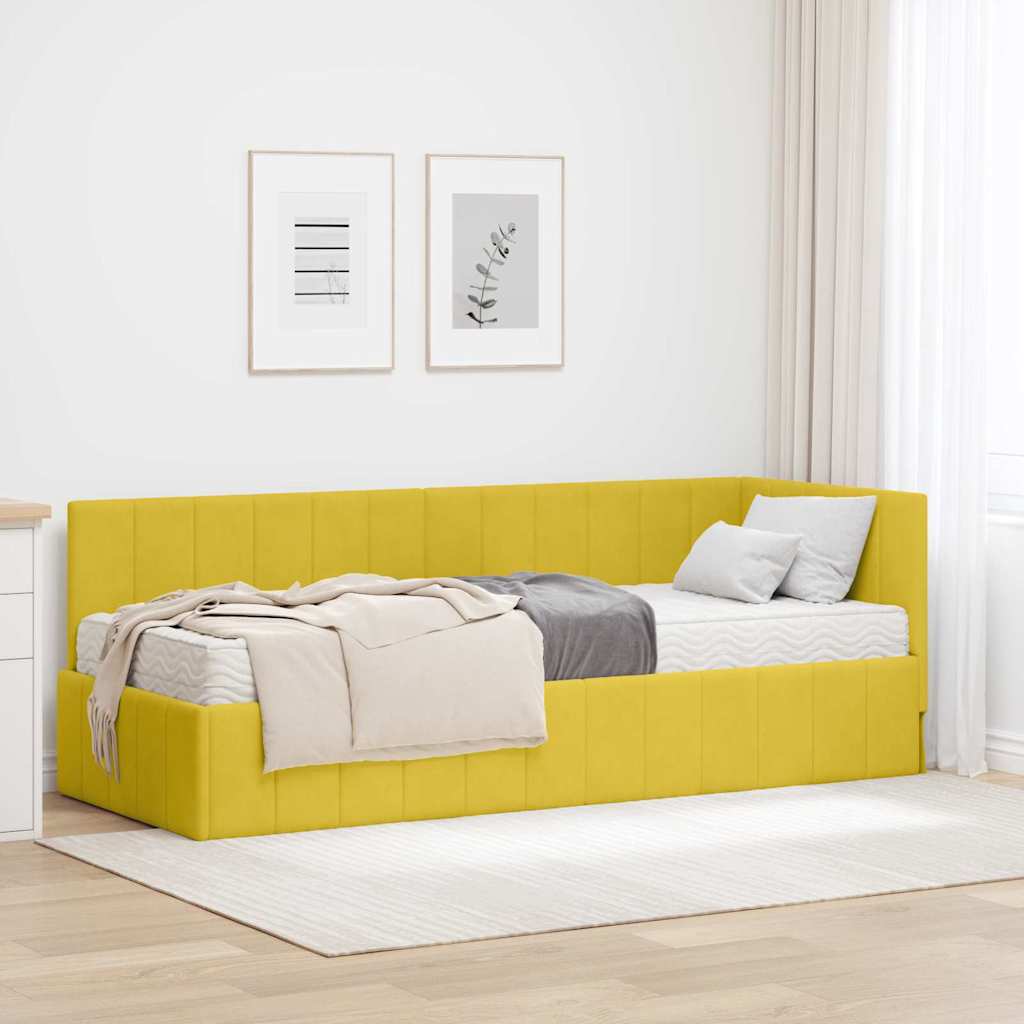vidaXL Eckbettgestell mit Matratze mit Kopfteil Gelb 80 x 200 cm Samt