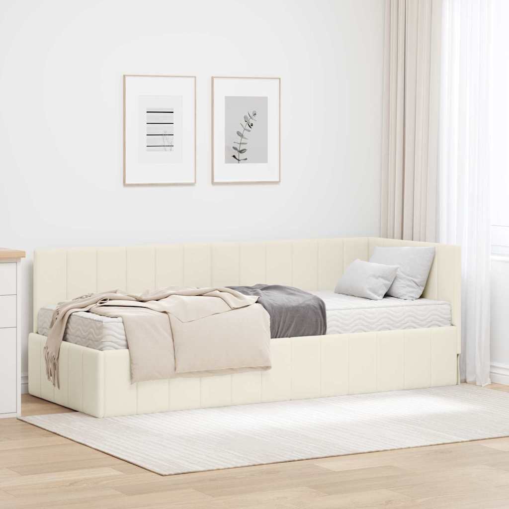 vidaXL Eckbettgestell mit Matratze mit Kopfteil Creme 80 x 200 cm Samt