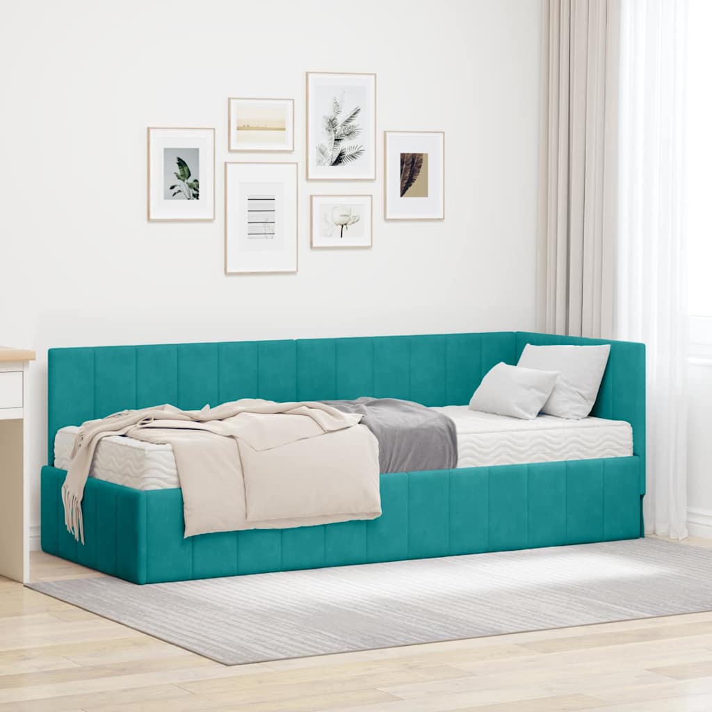 vidaXL Eckbettgestell mit Matratze Türkis 80 x 200 cm Samt
