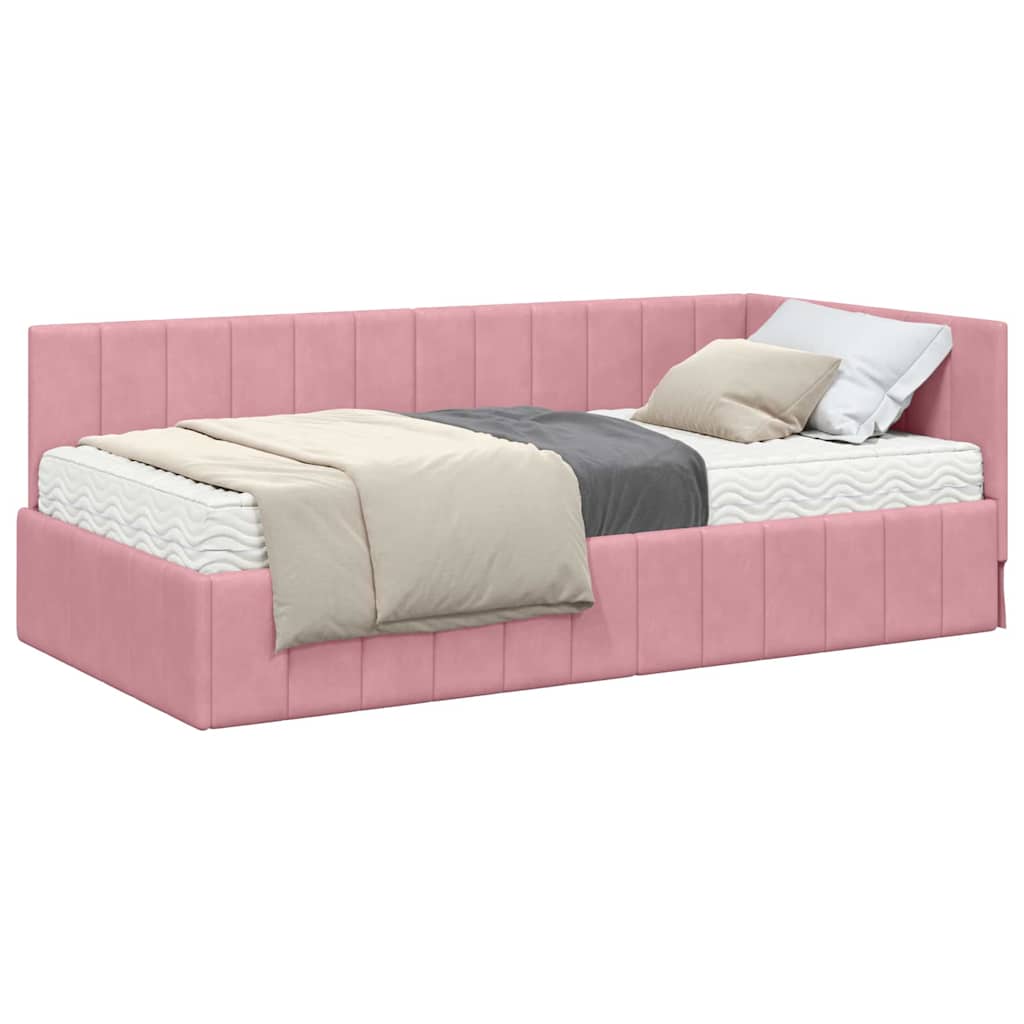 Thumbnail - vidaXL Eckbettgestell mit Matratze mit Kopfteil Rosa 90 x 190 cm Samt