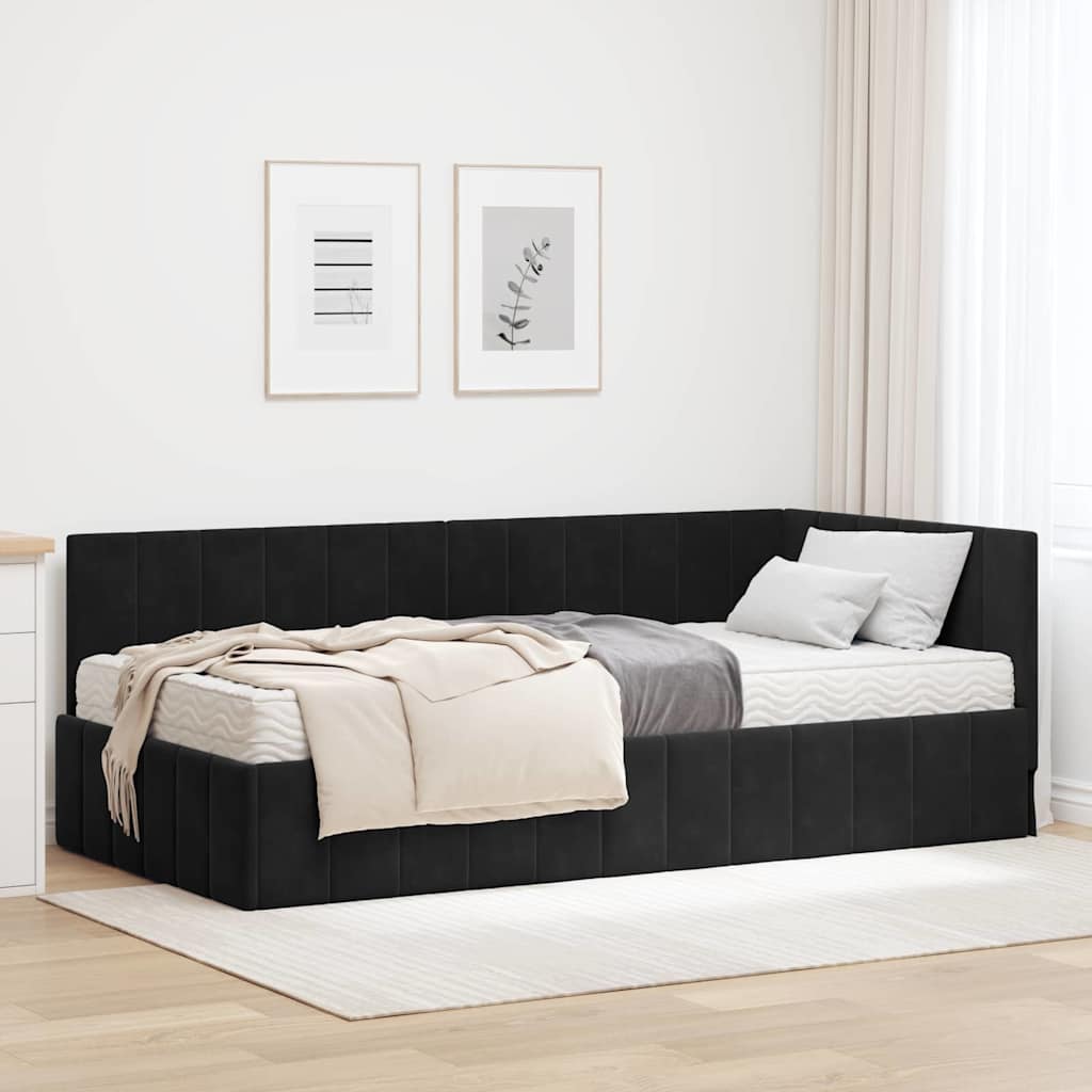 vidaXL Eckbettgestell mit Matratze Schwarz 90 x 190 cm Samt