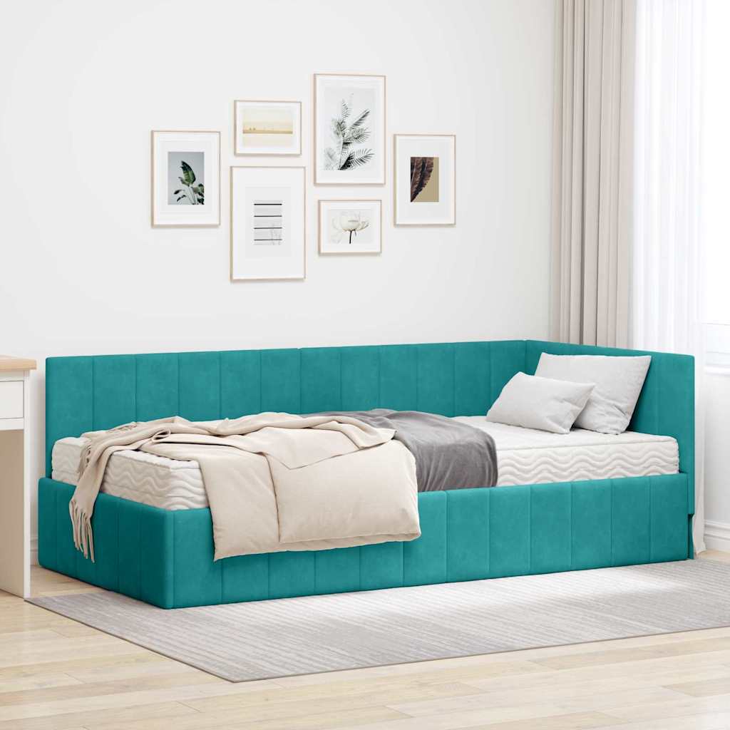 vidaXL Eckbettgestell mit Matratze Türkis 90 x 190 cm Samt