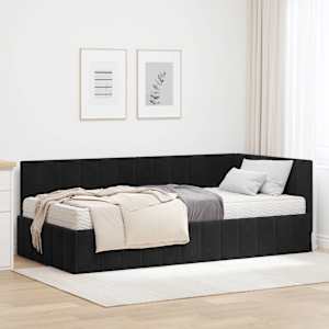 Kotni okvir postelje z matrico z vzmetnico 2 pcs Črna Žamet