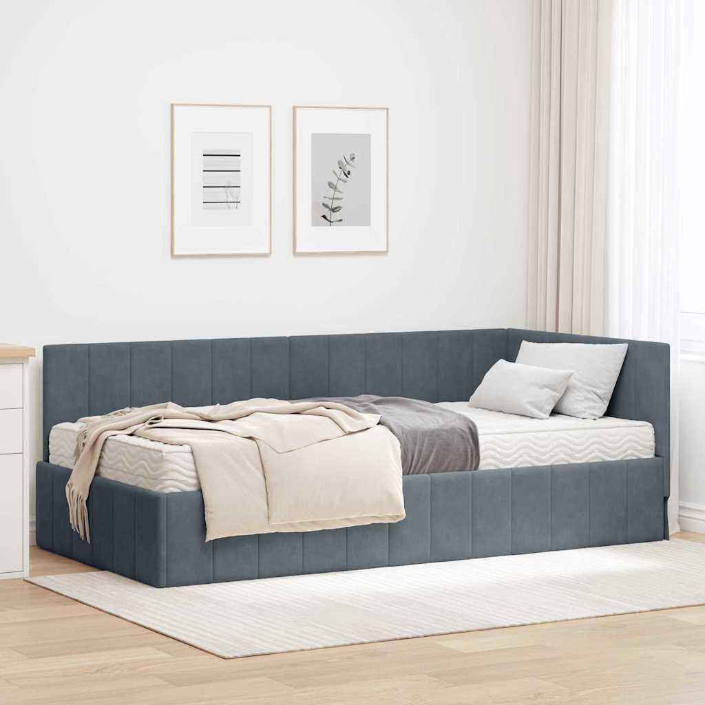 vidaXL Eckbettgestell mit Matratze Dunkelgrau 100 x 200 cm Samt