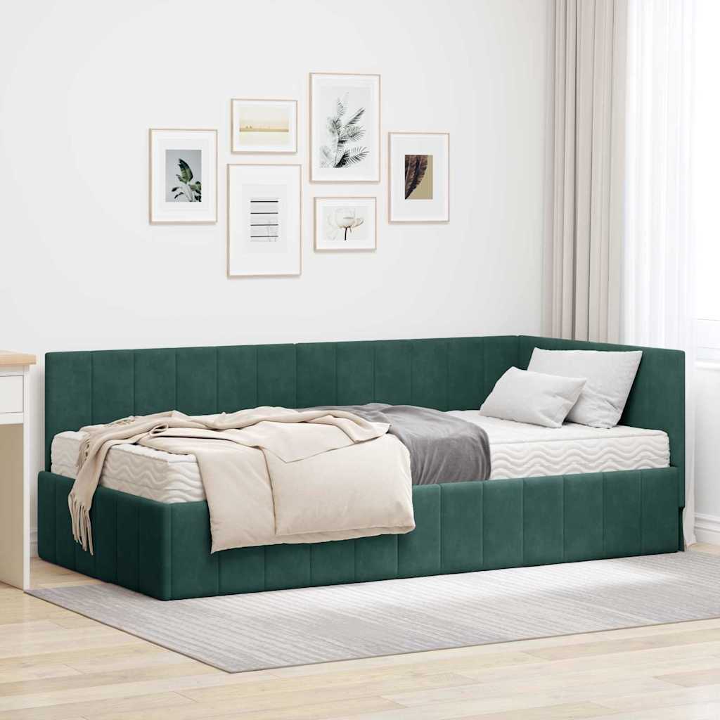vidaXL Eckbettgestell mit Matratze Dunkelgrün 100 x 200 cm Samt