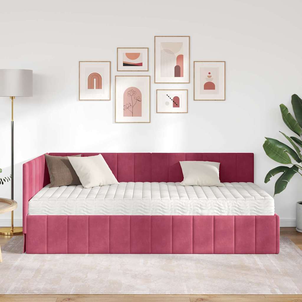 Hjørnesengramme med madras Vinrød 100 x 200 cm Fløjl 4 8721288891709 mo im en hd 2
