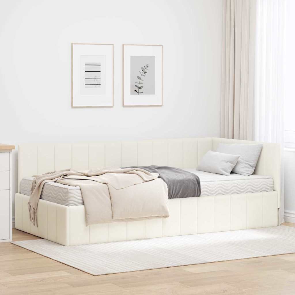 vidaXL Eckbettgestell mit Matratze Creme 100 x 200 cm Samt