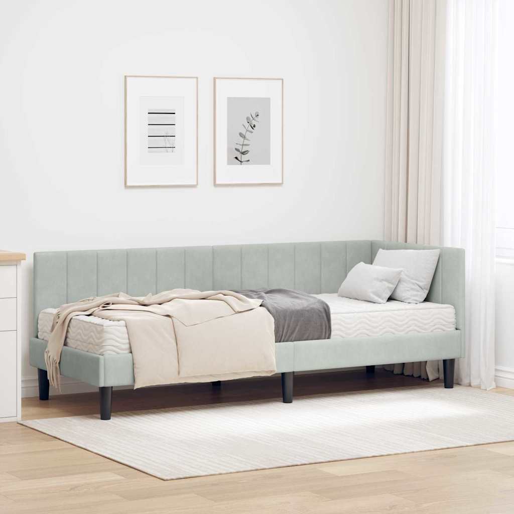 vidaXL Eckbettgestell mit Matratze Hellgrau 80 x 200 cm Samt