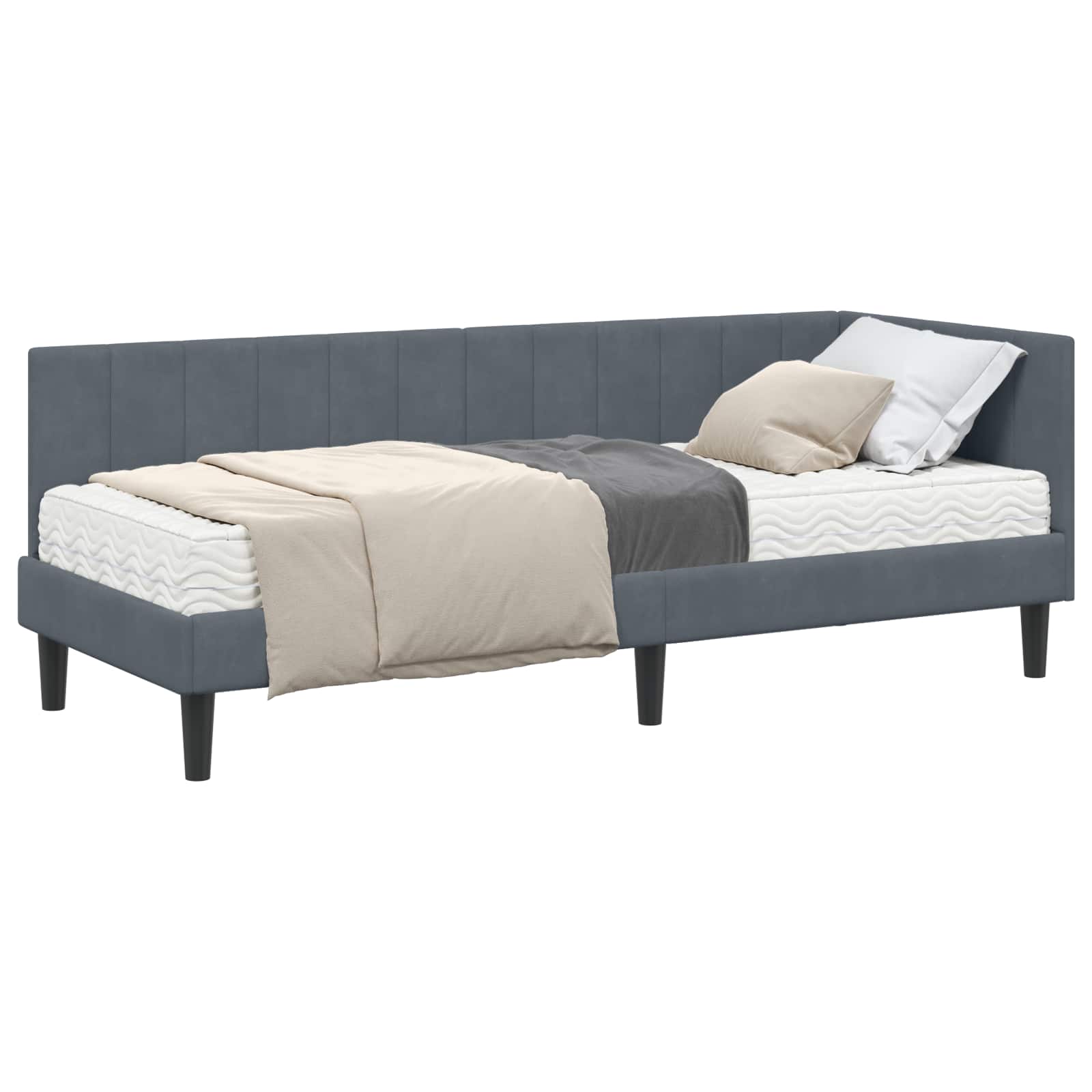 vidaXL Hoekbedframe met Matras 2 st Donkergrijs 80 x 200 cm Fluweel grijs, foto 3