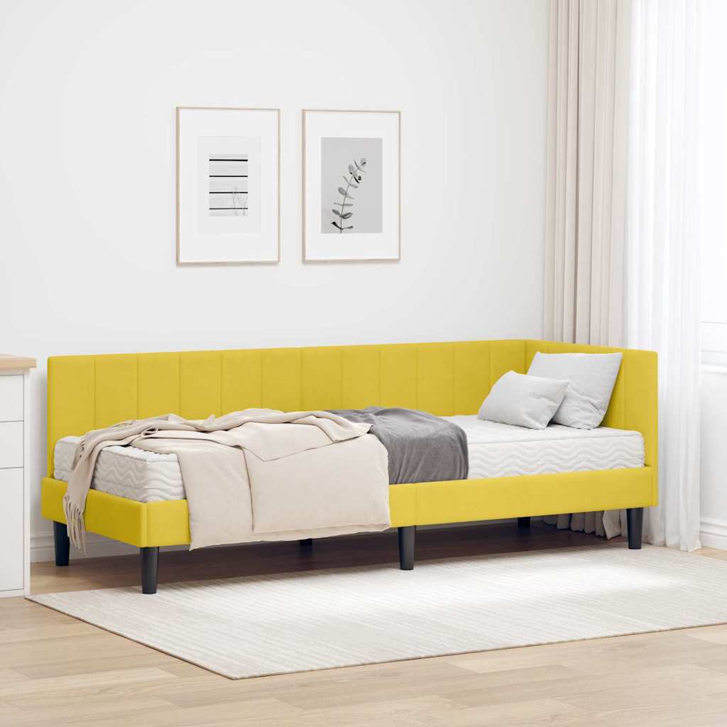 vidaXL Eckbettgestell mit Matratze mit Kopfteil Gelb 80 x 200 cm Samt