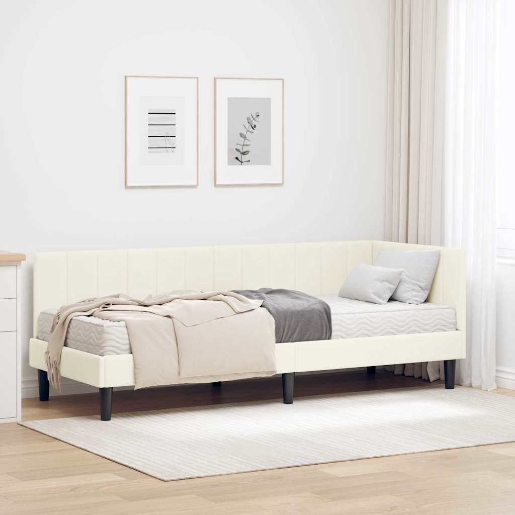 vidaXL Eckbettgestell mit Matratze mit Kopfteil Creme 80 x 200 cm Samt